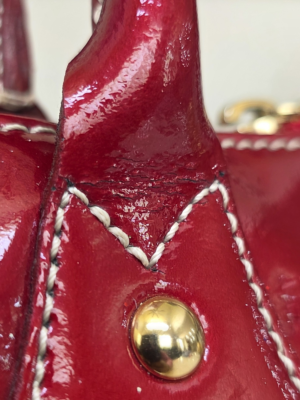 Arcadia Italian Patent Leather Monogram Zip Satchel in Cherry Red - Picture 15 of 15